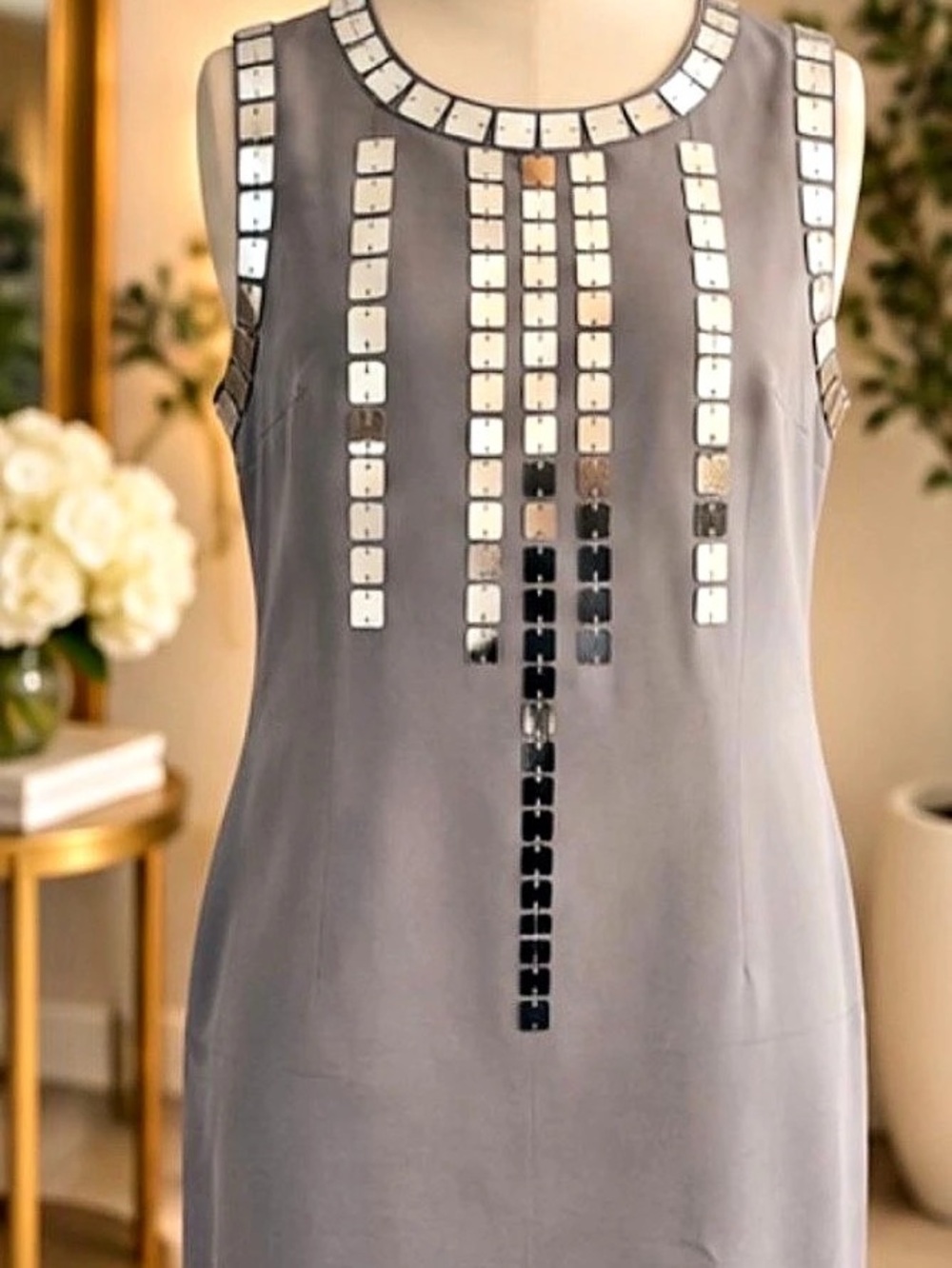 Tory Burch Silk Mirror Sequin Embellished Shift Cocktail Dress 8